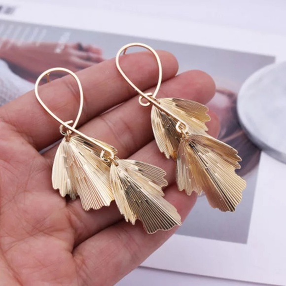 Gold Tone Leaves Earrings - Picture 3 of 6